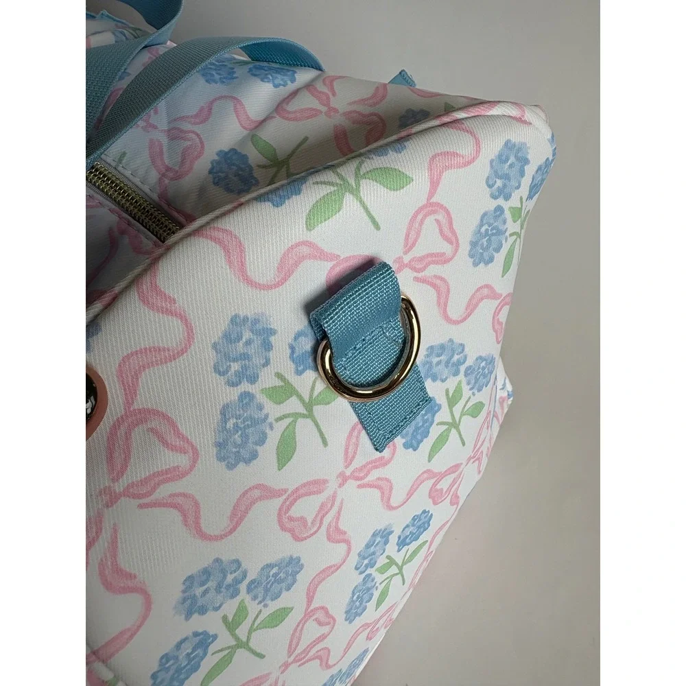 Blue Floral Pink Bow‎ Ruffle Duffel Bag Travel Carry On Weekender Gym Bag 18x10